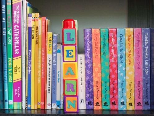 Children's books and blocks